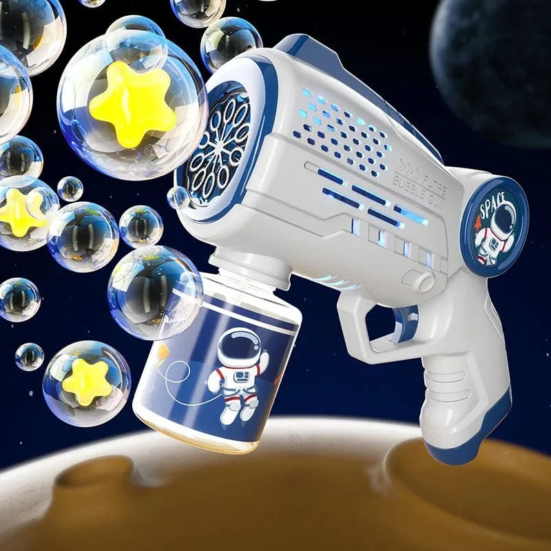 Neue poröse Astronauten-Elektro-Seifenblasenpistole, Kinderspielzeug, Seifenblasenmaschine, automatische Seifenblase mit Licht, Sommer-Party-Spiele im Freien