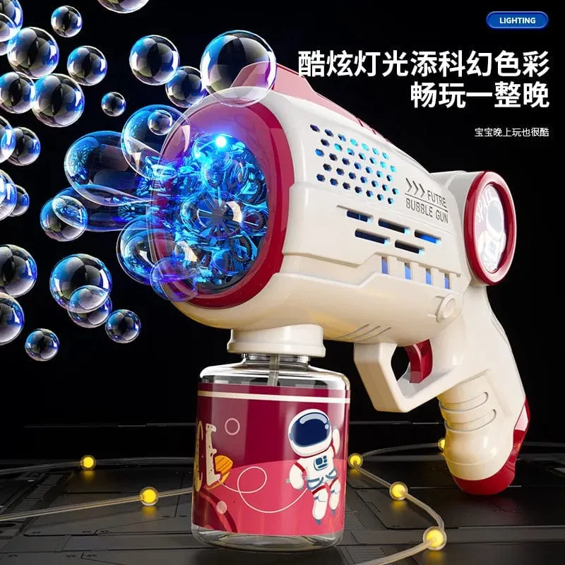 Neue poröse Astronauten-Elektro-Seifenblasenpistole, Kinderspielzeug, Seifenblasenmaschine, automatische Seifenblase mit Licht, Sommer-Party-Spiele im Freien