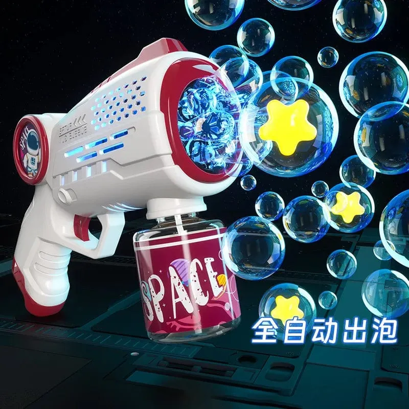 Neue poröse Astronauten-Elektro-Seifenblasenpistole, Kinderspielzeug, Seifenblasenmaschine, automatische Seifenblase mit Licht, Sommer-Party-Spiele im Freien