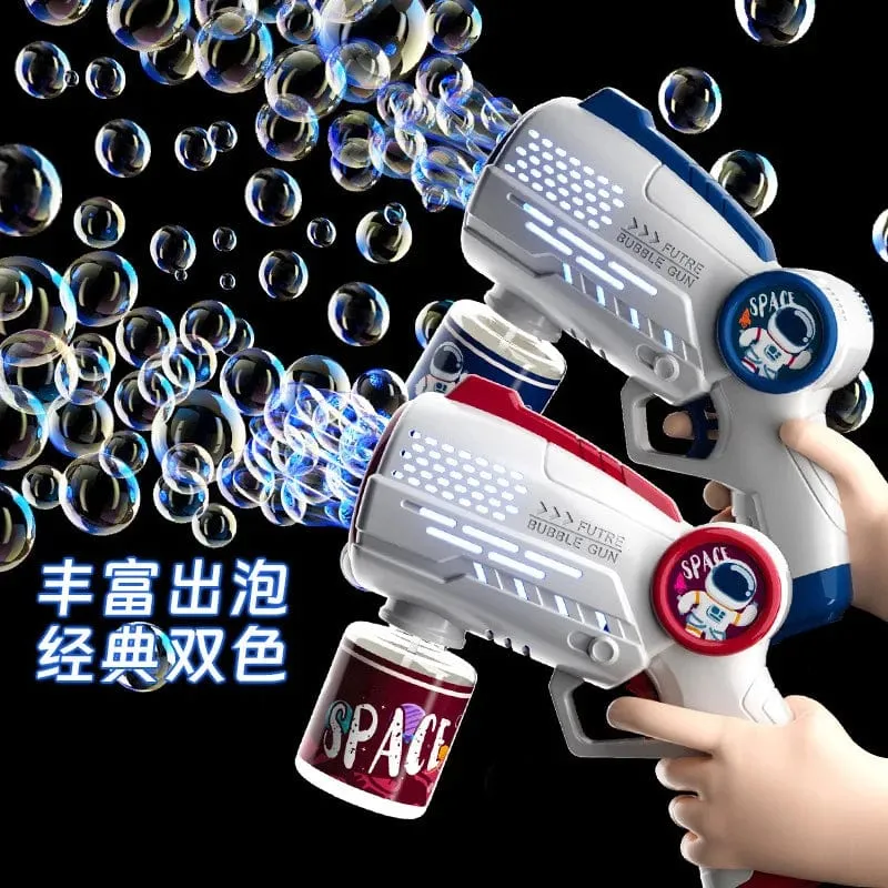 Neue poröse Astronauten-Elektro-Seifenblasenpistole, Kinderspielzeug, Seifenblasenmaschine, automatische Seifenblase mit Licht, Sommer-Party-Spiele im Freien