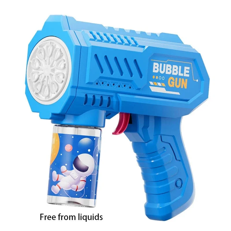 Neue poröse Astronauten-Elektro-Seifenblasenpistole, Kinderspielzeug, Seifenblasenmaschine, automatische Seifenblase mit Licht, Sommer-Party-Spiele im Freien