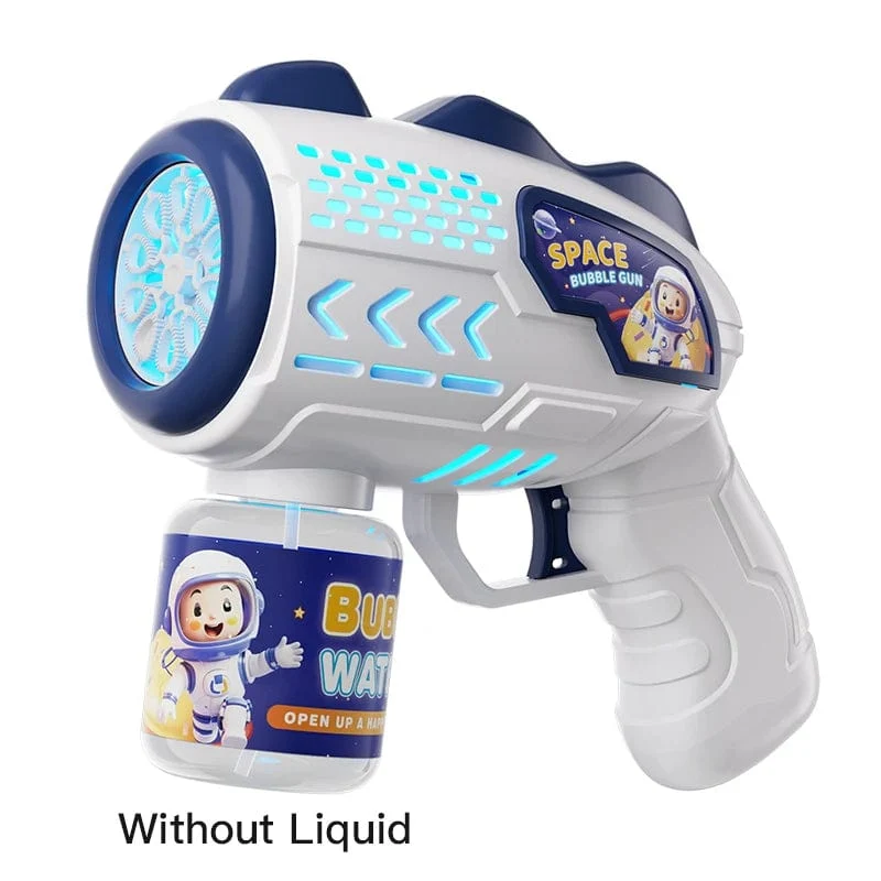 Neue poröse Astronauten-Elektro-Seifenblasenpistole, Kinderspielzeug, Seifenblasenmaschine, automatische Seifenblase mit Licht, Sommer-Party-Spiele im Freien