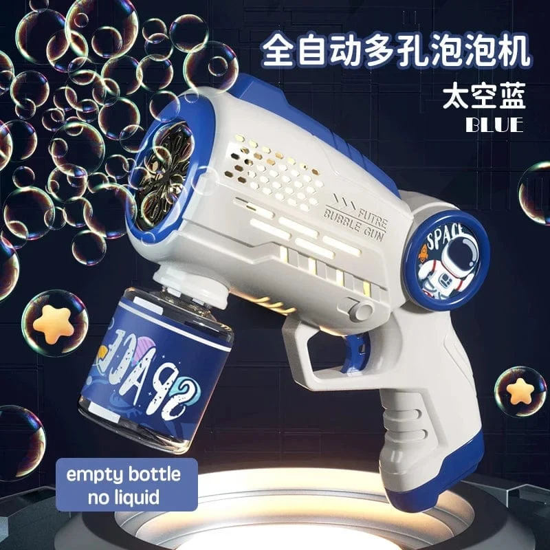 Neue poröse Astronauten-Elektro-Seifenblasenpistole, Kinderspielzeug, Seifenblasenmaschine, automatische Seifenblase mit Licht, Sommer-Party-Spiele im Freien