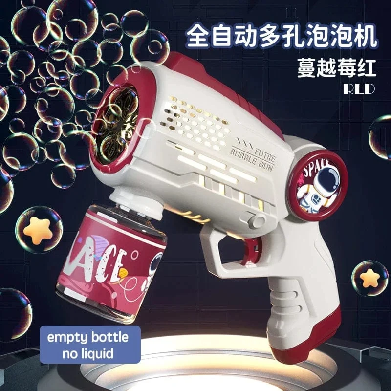 Neue poröse Astronauten-Elektro-Seifenblasenpistole, Kinderspielzeug, Seifenblasenmaschine, automatische Seifenblase mit Licht, Sommer-Party-Spiele im Freien