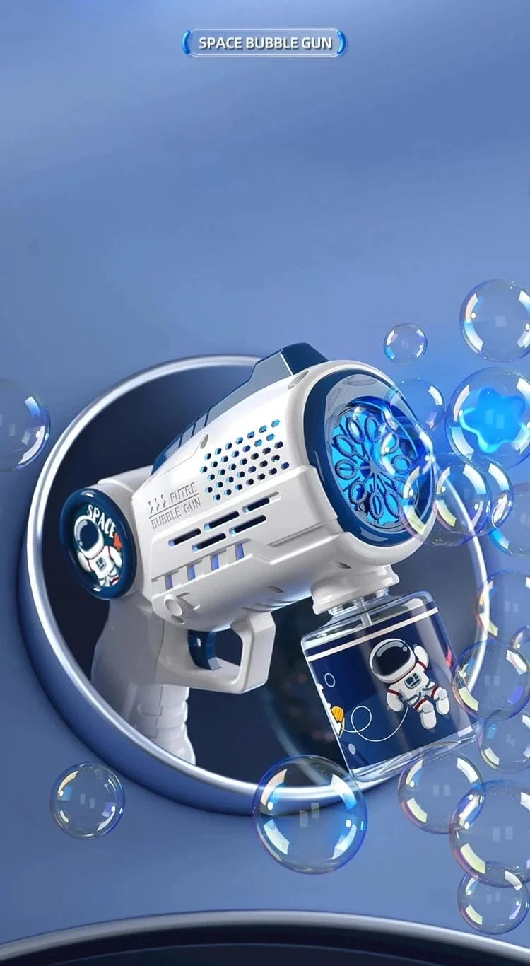 Neue poröse Astronauten-Elektro-Seifenblasenpistole, Kinderspielzeug, Seifenblasenmaschine, automatische Seifenblase mit Licht, Sommer-Party-Spiele im Freien