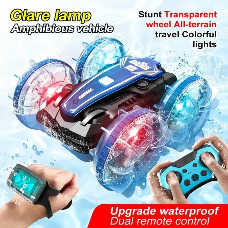 Neues LED-Amphibien-RC-Auto mit doppelter Fernbedienung, wasserdichtes Stunt-Auto, doppelseitiger Flip-Drift-Antrieb, 360 ° -Drehung, RC-Autos, Kinderspielzeug