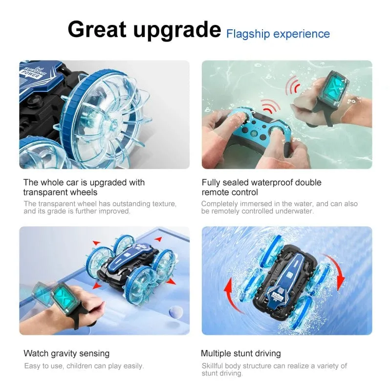 Neues LED-Amphibien-RC-Auto mit doppelter Fernbedienung, wasserdichtes Stunt-Auto, doppelseitiger Flip-Drift-Antrieb, 360 ° -Drehung, RC-Autos, Kinderspielzeug