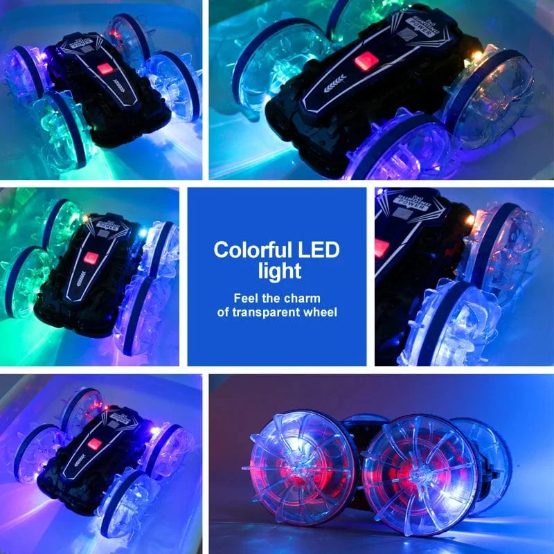 Neues LED-Amphibien-RC-Auto mit doppelter Fernbedienung, wasserdichtes Stunt-Auto, doppelseitiger Flip-Drift-Antrieb, 360 ° -Drehung, RC-Autos, Kinderspielzeug
