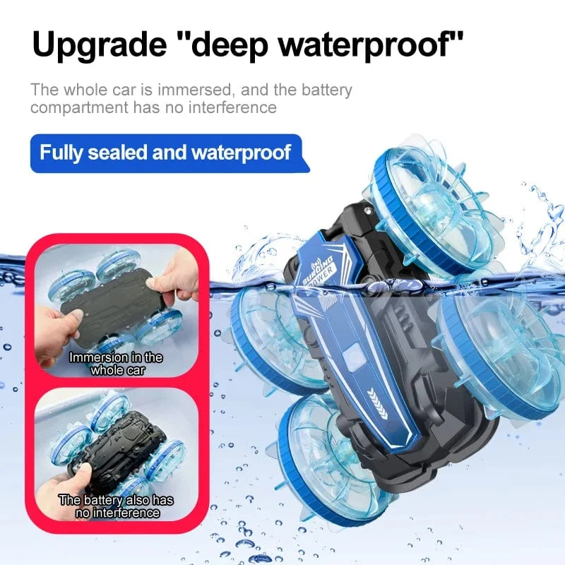 Neues LED-Amphibien-RC-Auto mit doppelter Fernbedienung, wasserdichtes Stunt-Auto, doppelseitiger Flip-Drift-Antrieb, 360 ° -Drehung, RC-Autos, Kinderspielzeug