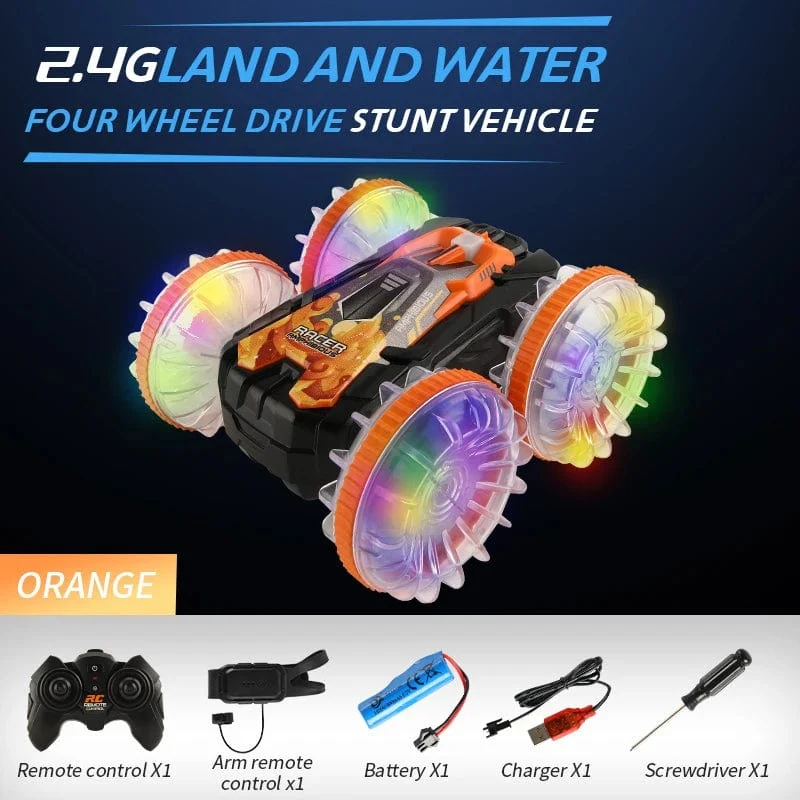 Neues LED-Amphibien-RC-Auto mit doppelter Fernbedienung, wasserdichtes Stunt-Auto, doppelseitiger Flip-Drift-Antrieb, 360 ° -Drehung, RC-Autos, Kinderspielzeug