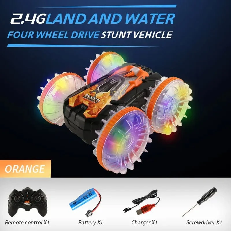 Neues LED-Amphibien-RC-Auto mit doppelter Fernbedienung, wasserdichtes Stunt-Auto, doppelseitiger Flip-Drift-Antrieb, 360 ° -Drehung, RC-Autos, Kinderspielzeug