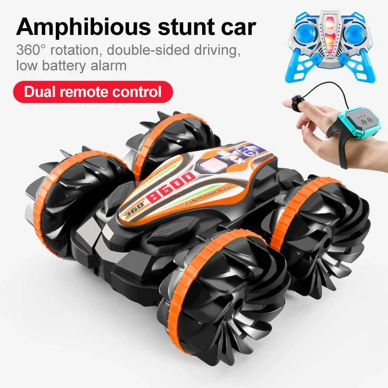Neues LED-Amphibien-RC-Auto mit doppelter Fernbedienung, wasserdichtes Stunt-Auto, doppelseitiger Flip-Drift-Antrieb, 360 ° -Drehung, RC-Autos, Kinderspielzeug