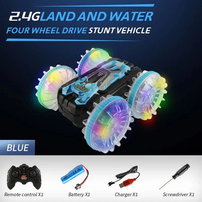 Neues LED-Amphibien-RC-Auto mit doppelter Fernbedienung, wasserdichtes Stunt-Auto, doppelseitiger Flip-Drift-Antrieb, 360 ° -Drehung, RC-Autos, Kinderspielzeug