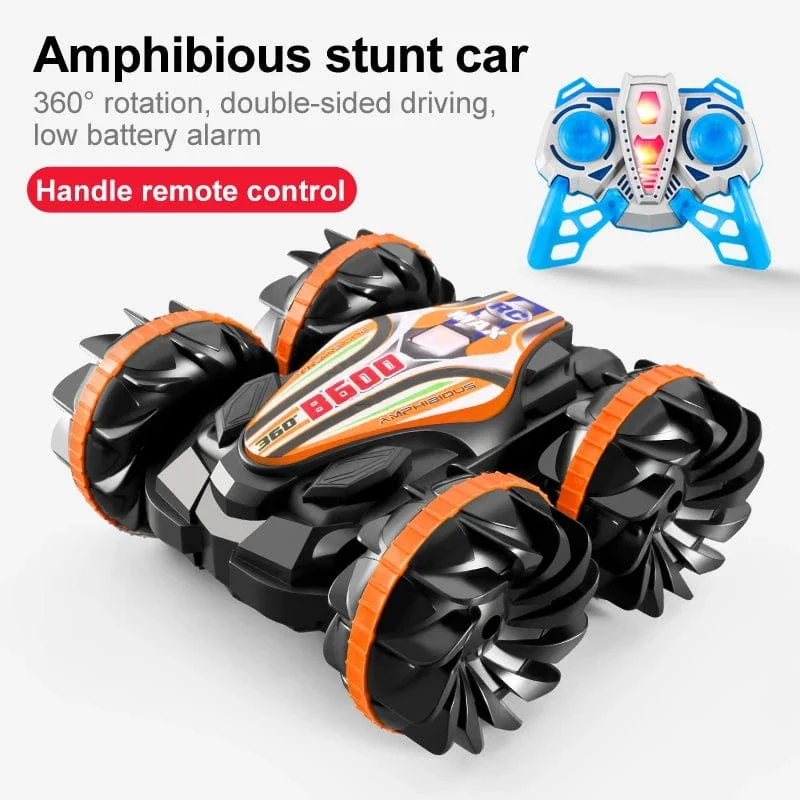 Neues LED-Amphibien-RC-Auto mit doppelter Fernbedienung, wasserdichtes Stunt-Auto, doppelseitiger Flip-Drift-Antrieb, 360 ° -Drehung, RC-Autos, Kinderspielzeug