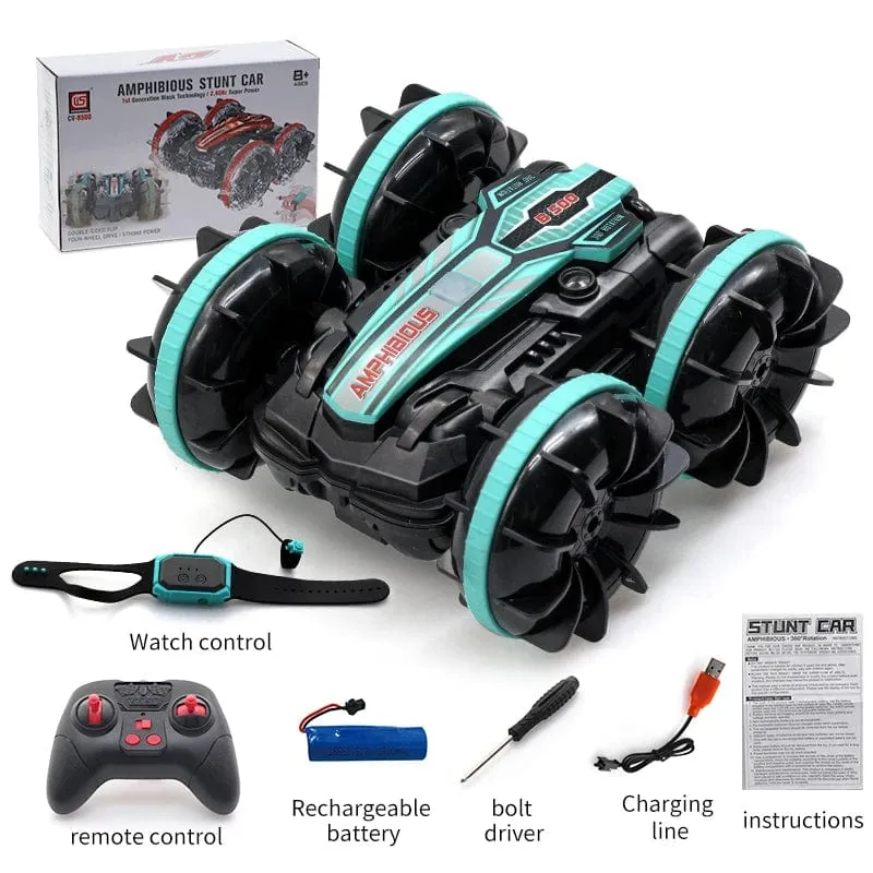 Neues LED-Amphibien-RC-Auto mit doppelter Fernbedienung, wasserdichtes Stunt-Auto, doppelseitiger Flip-Drift-Antrieb, 360 ° -Drehung, RC-Autos, Kinderspielzeug