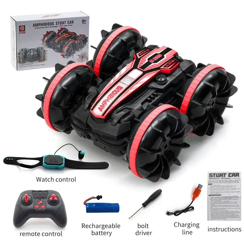 Neues LED-Amphibien-RC-Auto mit doppelter Fernbedienung, wasserdichtes Stunt-Auto, doppelseitiger Flip-Drift-Antrieb, 360 ° -Drehung, RC-Autos, Kinderspielzeug