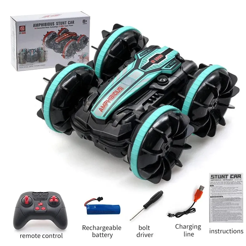 Neues LED-Amphibien-RC-Auto mit doppelter Fernbedienung, wasserdichtes Stunt-Auto, doppelseitiger Flip-Drift-Antrieb, 360 ° -Drehung, RC-Autos, Kinderspielzeug