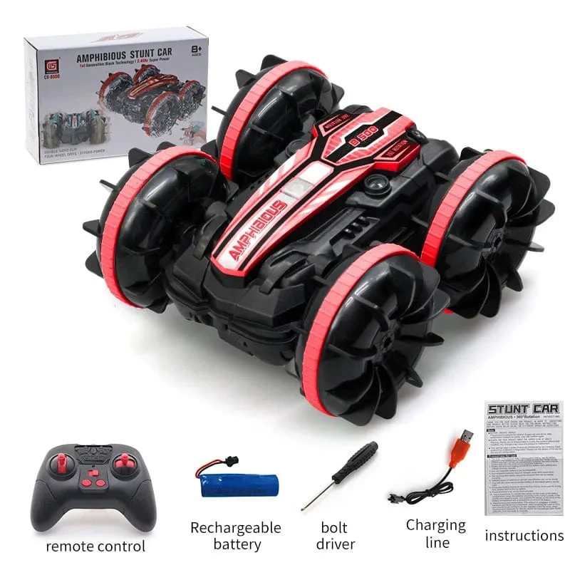 Neues LED-Amphibien-RC-Auto mit doppelter Fernbedienung, wasserdichtes Stunt-Auto, doppelseitiger Flip-Drift-Antrieb, 360 ° -Drehung, RC-Autos, Kinderspielzeug