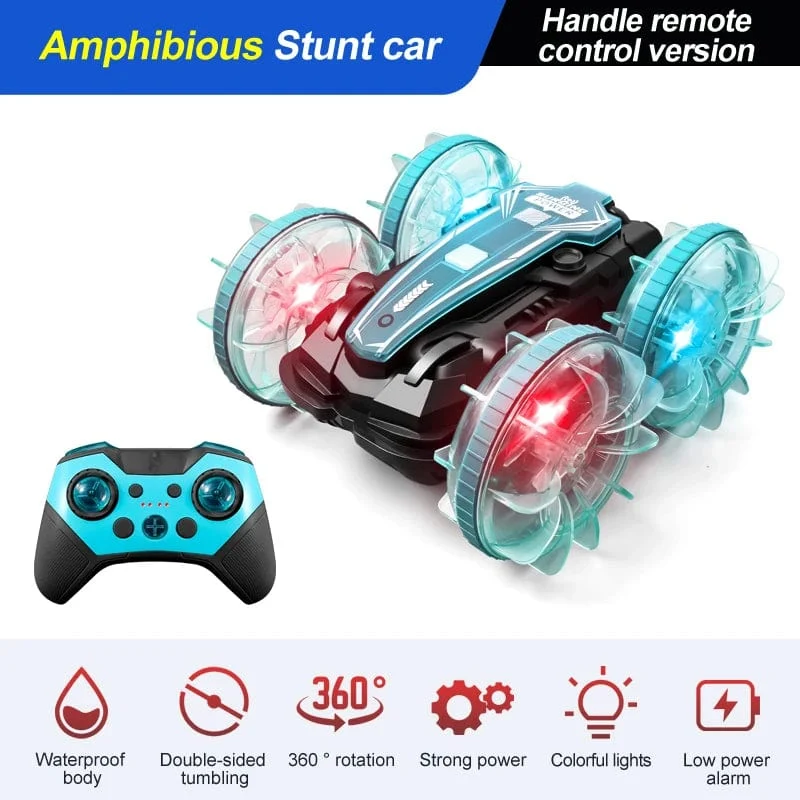 Neues LED-Amphibien-RC-Auto mit doppelter Fernbedienung, wasserdichtes Stunt-Auto, doppelseitiger Flip-Drift-Antrieb, 360 ° -Drehung, RC-Autos, Kinderspielzeug
