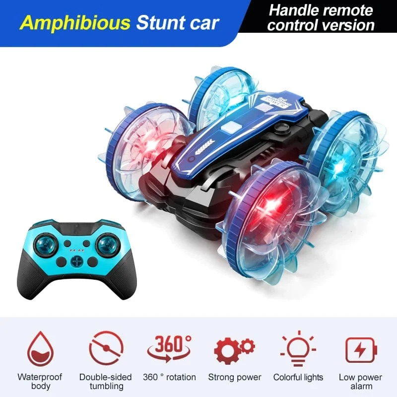 Neues LED-Amphibien-RC-Auto mit doppelter Fernbedienung, wasserdichtes Stunt-Auto, doppelseitiger Flip-Drift-Antrieb, 360 ° -Drehung, RC-Autos, Kinderspielzeug