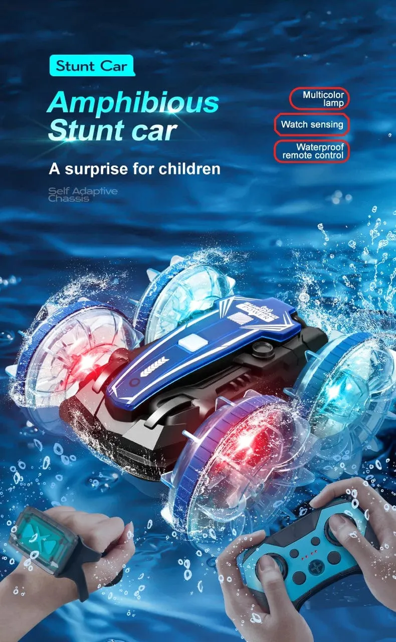 Neues LED-Amphibien-RC-Auto mit doppelter Fernbedienung, wasserdichtes Stunt-Auto, doppelseitiger Flip-Drift-Antrieb, 360 ° -Drehung, RC-Autos, Kinderspielzeug