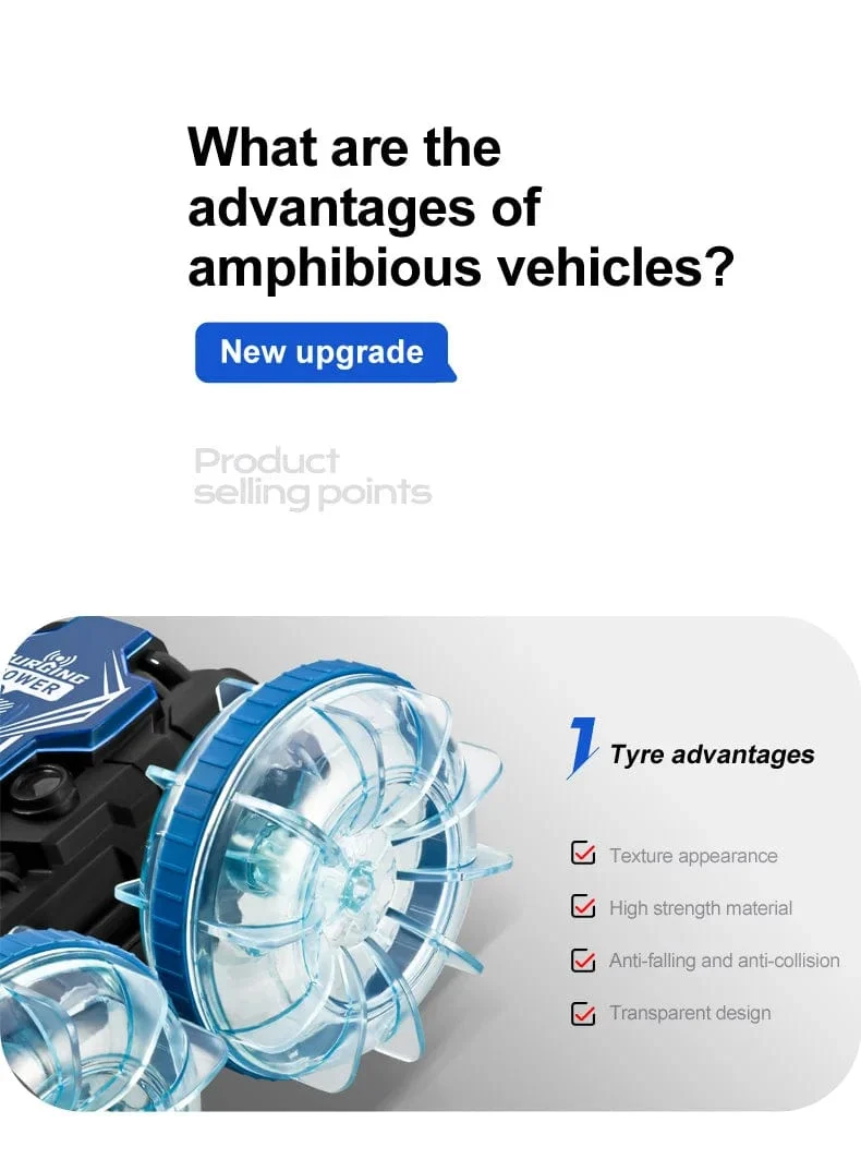 Neues LED-Amphibien-RC-Auto mit doppelter Fernbedienung, wasserdichtes Stunt-Auto, doppelseitiger Flip-Drift-Antrieb, 360 ° -Drehung, RC-Autos, Kinderspielzeug