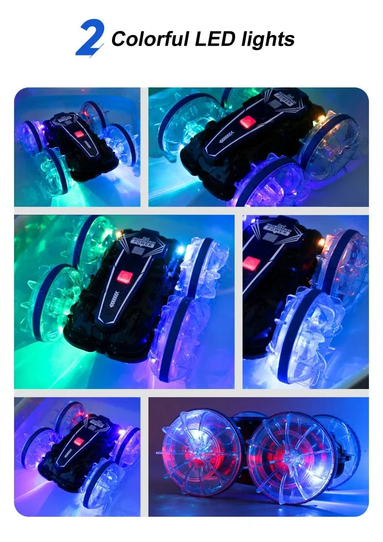 Neues LED-Amphibien-RC-Auto mit doppelter Fernbedienung, wasserdichtes Stunt-Auto, doppelseitiger Flip-Drift-Antrieb, 360 ° -Drehung, RC-Autos, Kinderspielzeug