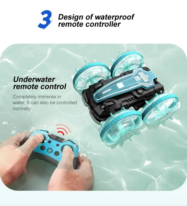 Neues LED-Amphibien-RC-Auto mit doppelter Fernbedienung, wasserdichtes Stunt-Auto, doppelseitiger Flip-Drift-Antrieb, 360 ° -Drehung, RC-Autos, Kinderspielzeug