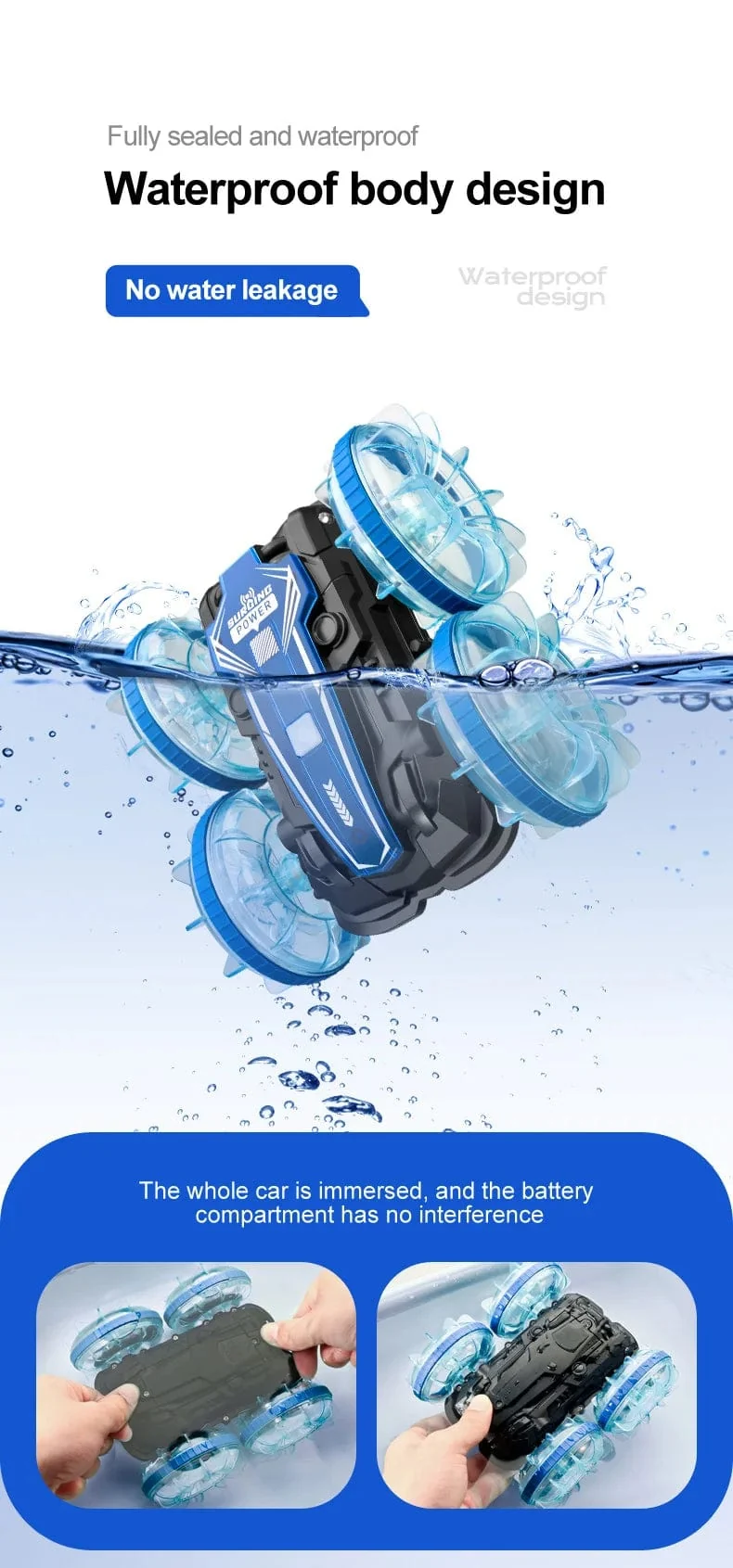 Neues LED-Amphibien-RC-Auto mit doppelter Fernbedienung, wasserdichtes Stunt-Auto, doppelseitiger Flip-Drift-Antrieb, 360 ° -Drehung, RC-Autos, Kinderspielzeug