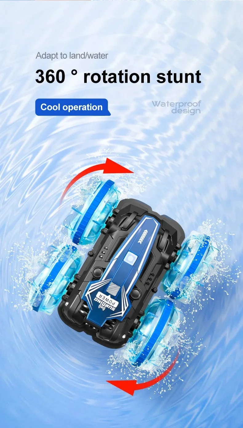 Neues LED-Amphibien-RC-Auto mit doppelter Fernbedienung, wasserdichtes Stunt-Auto, doppelseitiger Flip-Drift-Antrieb, 360 ° -Drehung, RC-Autos, Kinderspielzeug