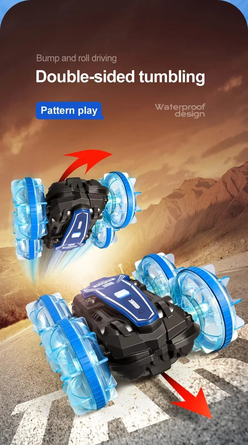 Neues LED-Amphibien-RC-Auto mit doppelter Fernbedienung, wasserdichtes Stunt-Auto, doppelseitiger Flip-Drift-Antrieb, 360 ° -Drehung, RC-Autos, Kinderspielzeug