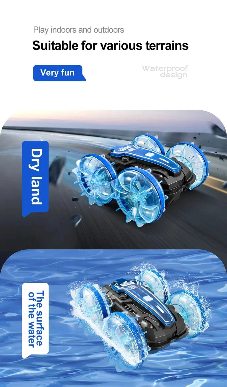 Neues LED-Amphibien-RC-Auto mit doppelter Fernbedienung, wasserdichtes Stunt-Auto, doppelseitiger Flip-Drift-Antrieb, 360 ° -Drehung, RC-Autos, Kinderspielzeug