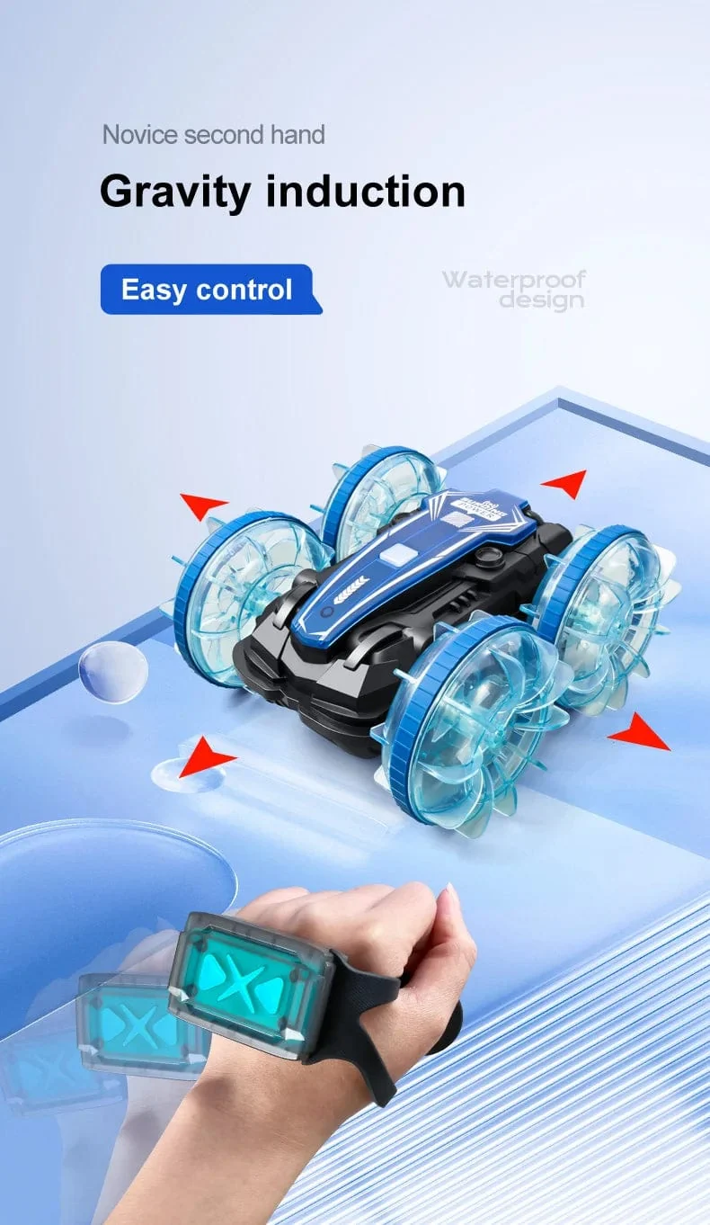 Neues LED-Amphibien-RC-Auto mit doppelter Fernbedienung, wasserdichtes Stunt-Auto, doppelseitiger Flip-Drift-Antrieb, 360 ° -Drehung, RC-Autos, Kinderspielzeug