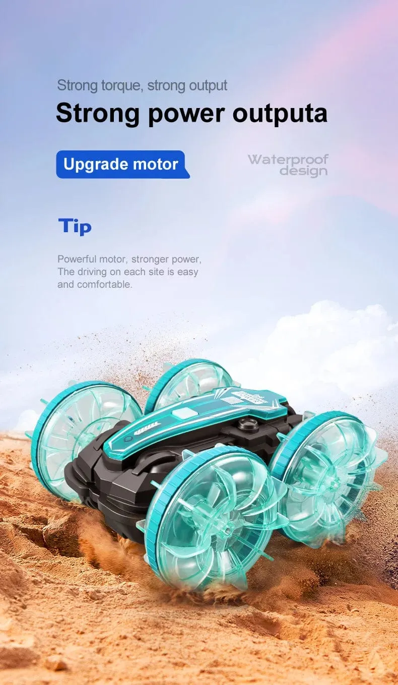 Neues LED-Amphibien-RC-Auto mit doppelter Fernbedienung, wasserdichtes Stunt-Auto, doppelseitiger Flip-Drift-Antrieb, 360 ° -Drehung, RC-Autos, Kinderspielzeug