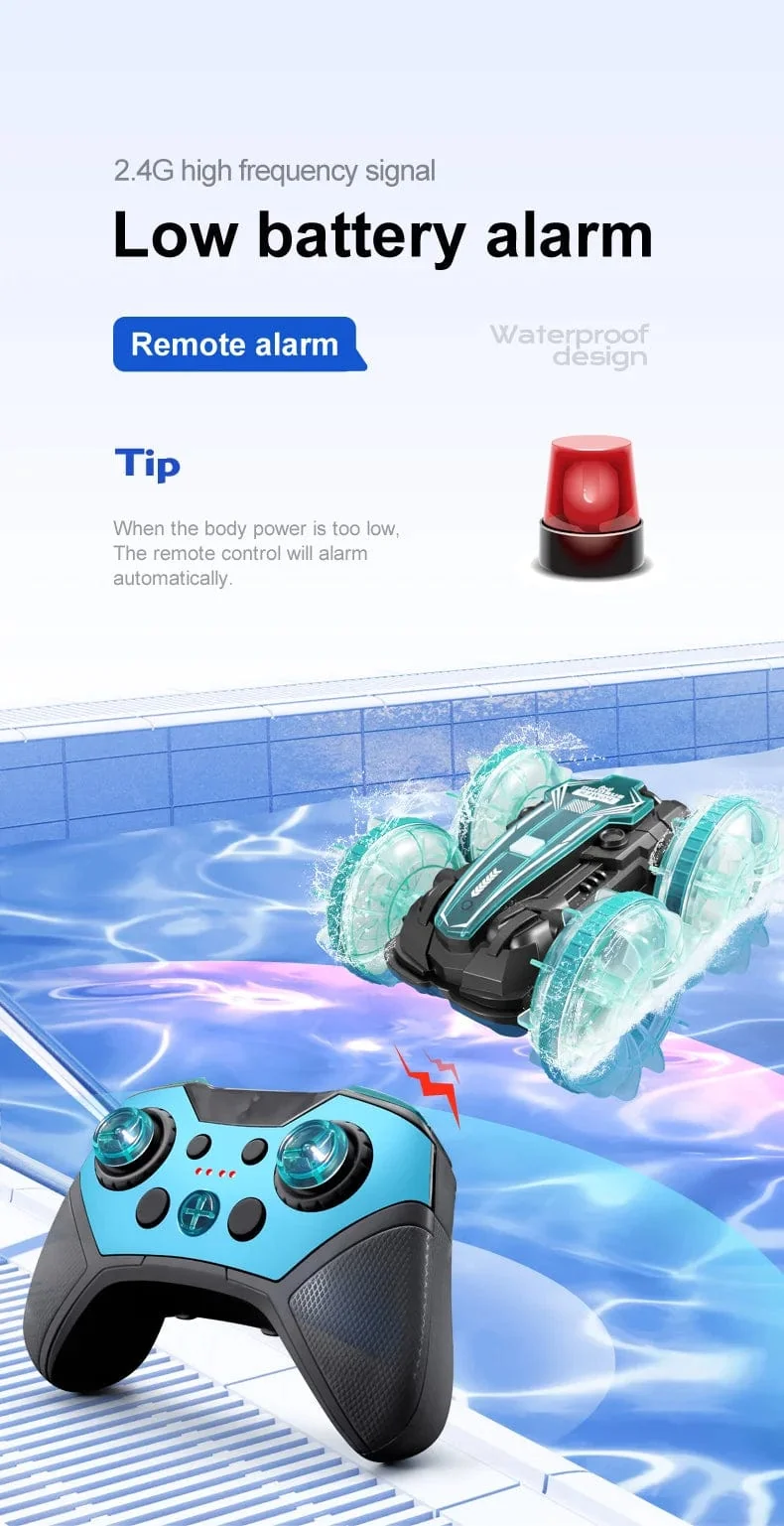 Neues LED-Amphibien-RC-Auto mit doppelter Fernbedienung, wasserdichtes Stunt-Auto, doppelseitiger Flip-Drift-Antrieb, 360 ° -Drehung, RC-Autos, Kinderspielzeug