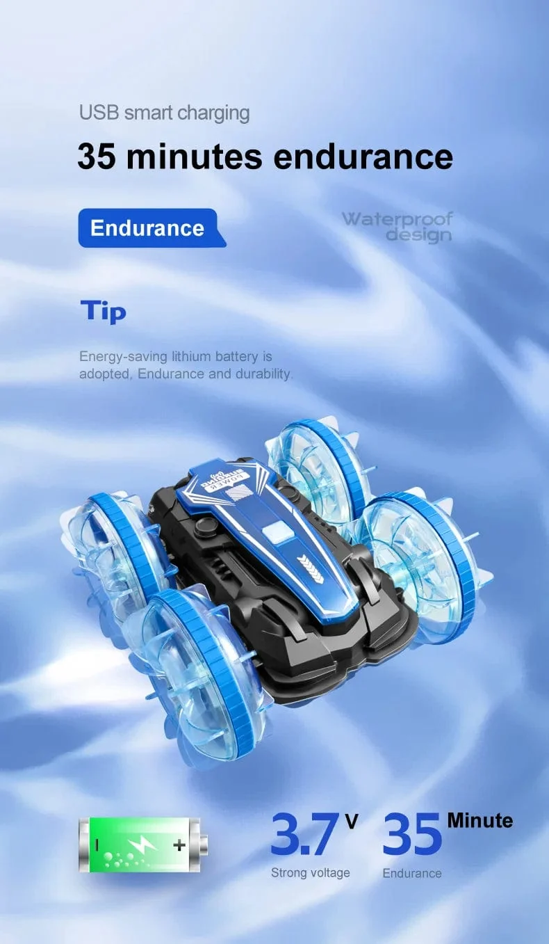 Neues LED-Amphibien-RC-Auto mit doppelter Fernbedienung, wasserdichtes Stunt-Auto, doppelseitiger Flip-Drift-Antrieb, 360 ° -Drehung, RC-Autos, Kinderspielzeug