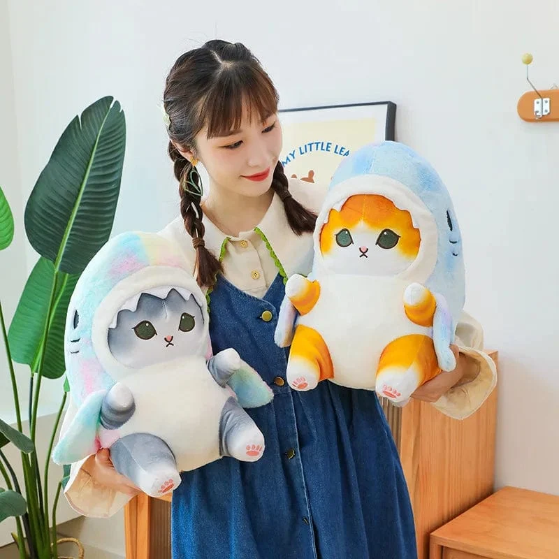 1 Stück Anime Hai Katze Plüschtier Niedliche Kuscheltiere Weiche Plüschtiere Puppenspielzeug Kissen Geburtstagsgeschenk für Kinder Erwachsene Mädchen Wohnkultur