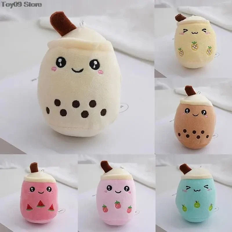 Niedliches Plüschkissen mit Fruchtmilch und Bubble Tea, Kawaii-Kuscheltier, weich und mit Saugnapf, Schlüsselanhänger, Rucksackanhänger, Geschenkidee