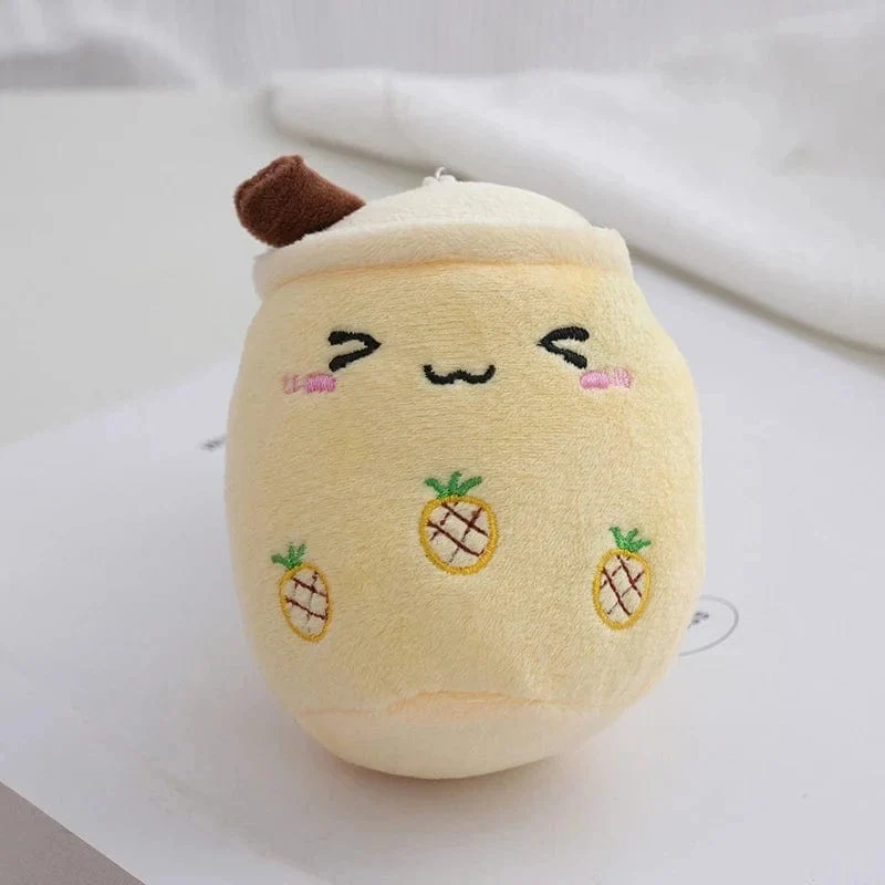 Niedliches Plüschkissen mit Fruchtmilch und Bubble Tea, Kawaii-Kuscheltier, weich und mit Saugnapf, Schlüsselanhänger, Rucksackanhänger, Geschenkidee