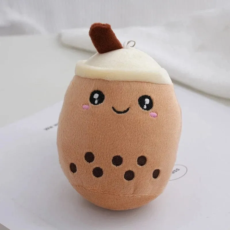 Niedliches Plüschkissen mit Fruchtmilch und Bubble Tea, Kawaii-Kuscheltier, weich und mit Saugnapf, Schlüsselanhänger, Rucksackanhänger, Geschenkidee