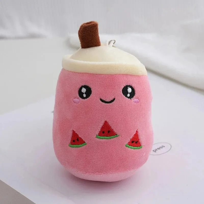 Niedliches Plüschkissen mit Fruchtmilch und Bubble Tea, Kawaii-Kuscheltier, weich und mit Saugnapf, Schlüsselanhänger, Rucksackanhänger, Geschenkidee