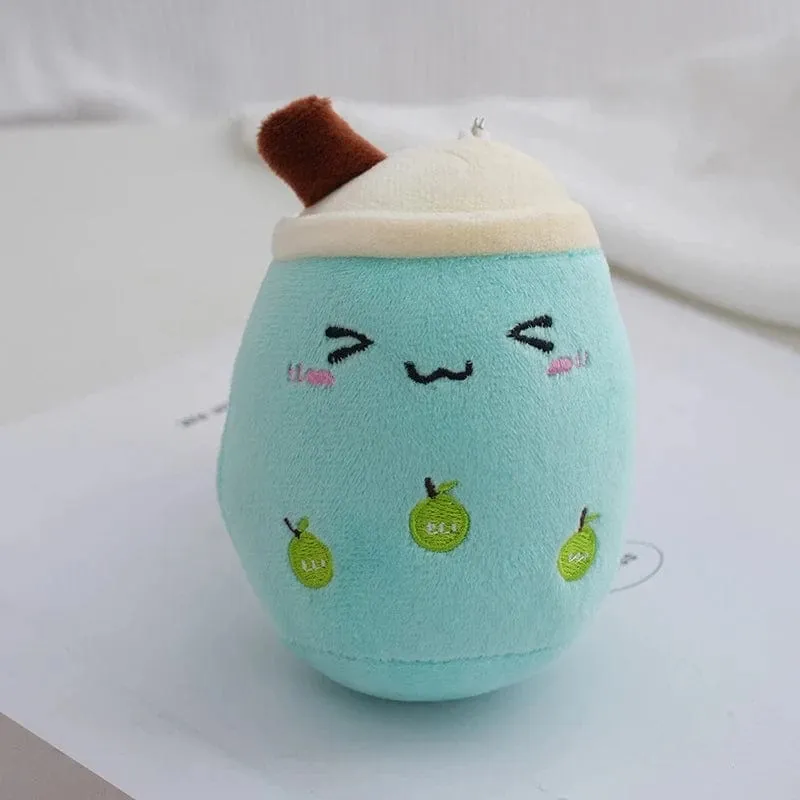 Niedliches Plüschkissen mit Fruchtmilch und Bubble Tea, Kawaii-Kuscheltier, weich und mit Saugnapf, Schlüsselanhänger, Rucksackanhänger, Geschenkidee