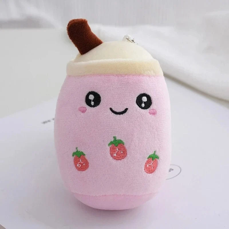 Niedliches Plüschkissen mit Fruchtmilch und Bubble Tea, Kawaii-Kuscheltier, weich und mit Saugnapf, Schlüsselanhänger, Rucksackanhänger, Geschenkidee