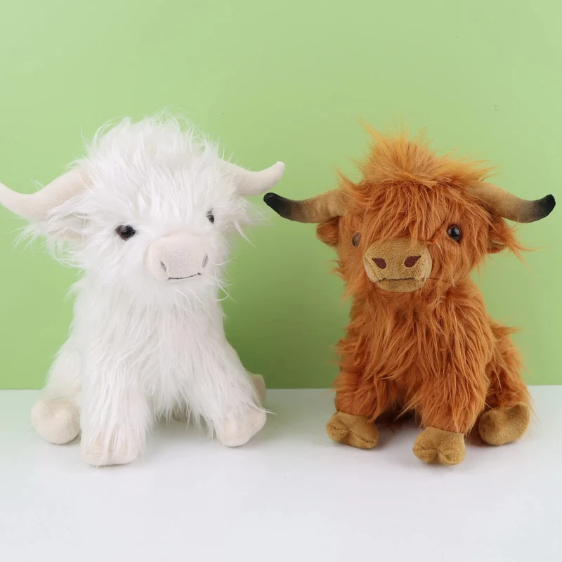 29 cm Kawaii Simulation Highland Cow Tier Plüsch Puppe weich gefüllt Creme Highland Cattle Plüsch Spielzeug Kyloe Plushie Geschenk für Kinder