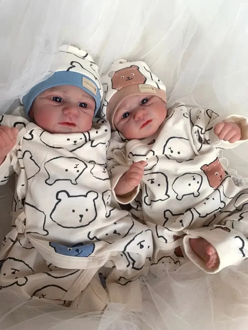 NPK 19 Zoll Reborn Babypuppe Zwillinge Elijah Make-up Handgemachte 3D Haut Mehrere Schichten Malerei Sammlerkunst Puppe