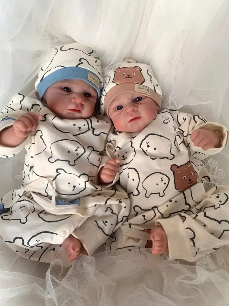 NPK 19 Zoll Reborn Babypuppe Zwillinge Elijah Make-up Handgemachte 3D Haut Mehrere Schichten Malerei Sammlerkunst Puppe