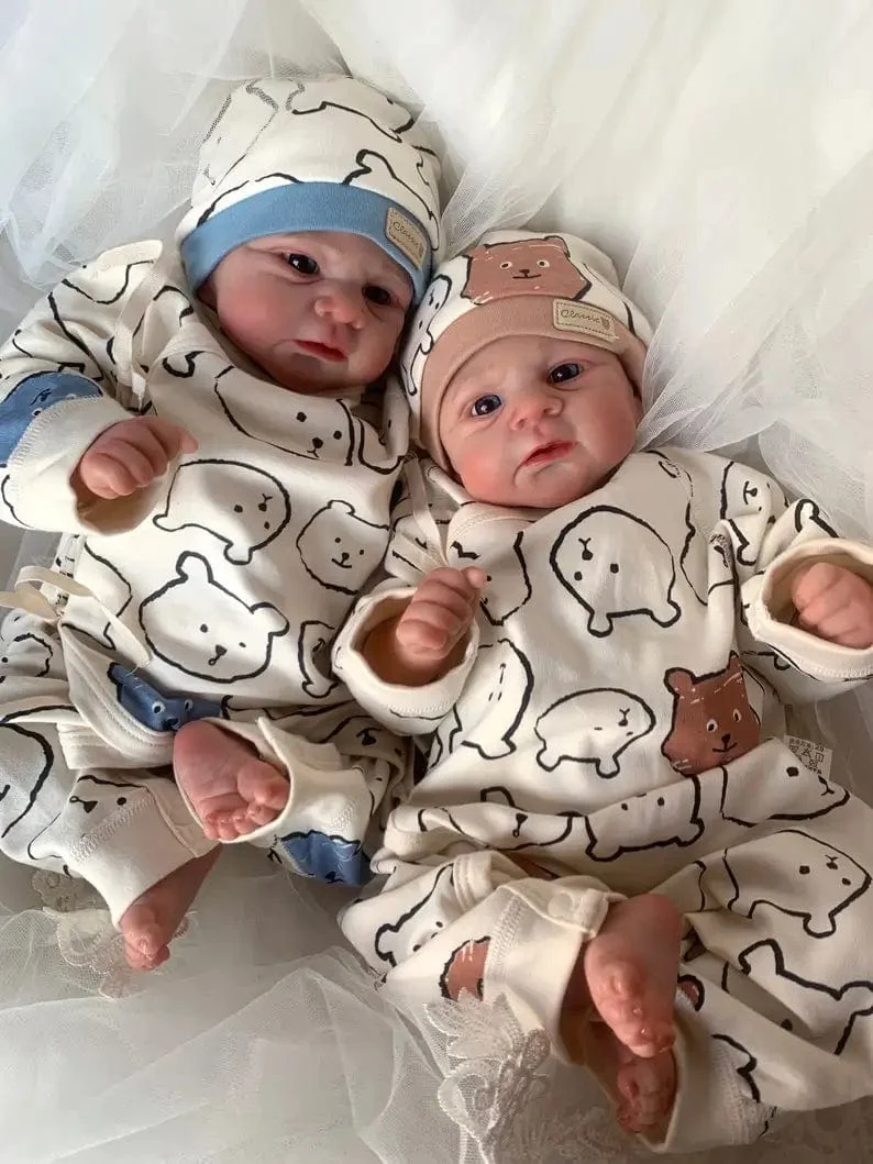 NPK 19 Zoll Reborn Babypuppe Zwillinge Elijah Make-up Handgemachte 3D Haut Mehrere Schichten Malerei Sammlerkunst Puppe