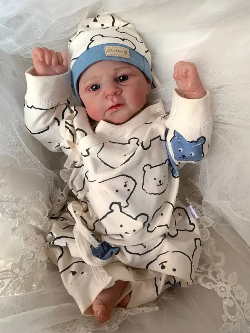 NPK 19 Zoll Reborn Babypuppe Zwillinge Elijah Make-up Handgemachte 3D Haut Mehrere Schichten Malerei Sammlerkunst Puppe