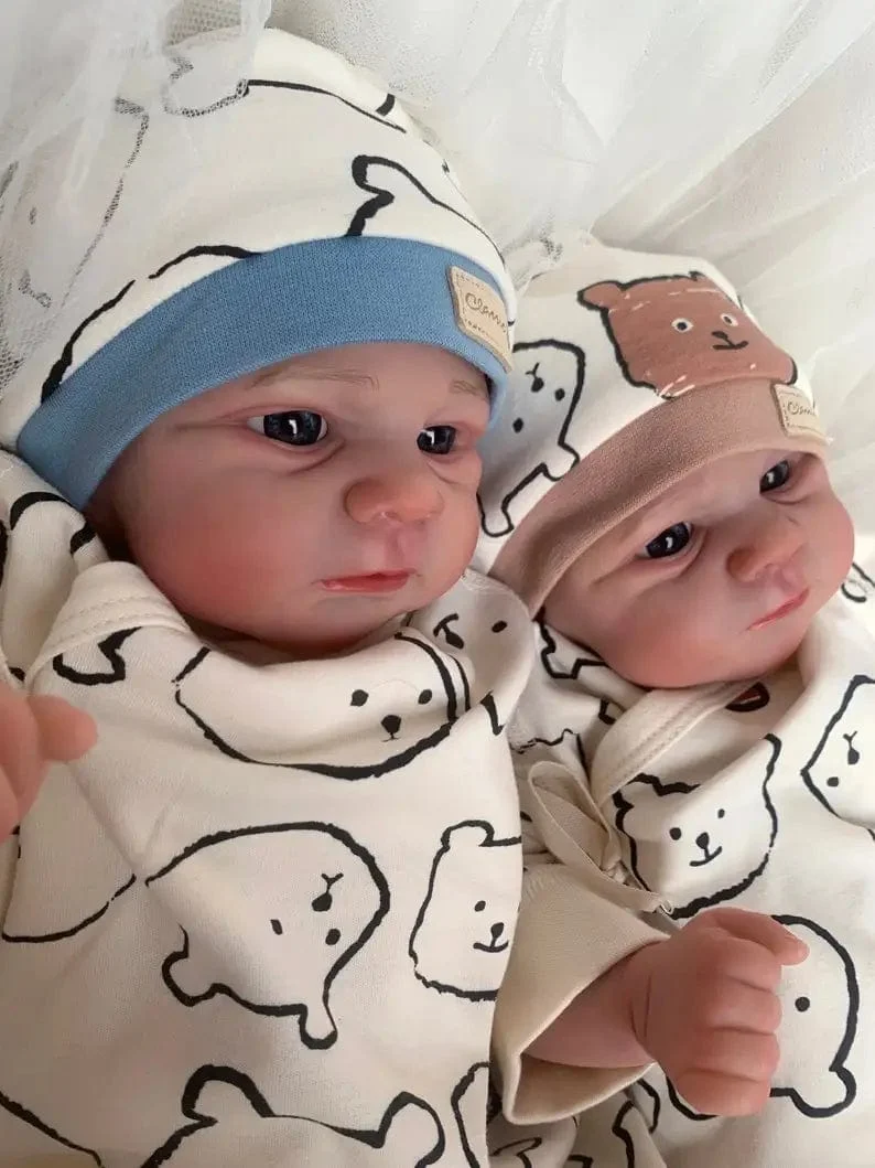 NPK 19 Zoll Reborn Babypuppe Zwillinge Elijah Make-up Handgemachte 3D Haut Mehrere Schichten Malerei Sammlerkunst Puppe