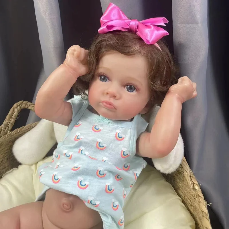 53 cm Ganzkörper-Vinyl-Mädchen, wasserdichte Reborn-Puppe, Tutti-Gesicht, handdetaillierte Malerei mit sichtbaren Adern, lebensechter 3D-Hautton, Geschenk